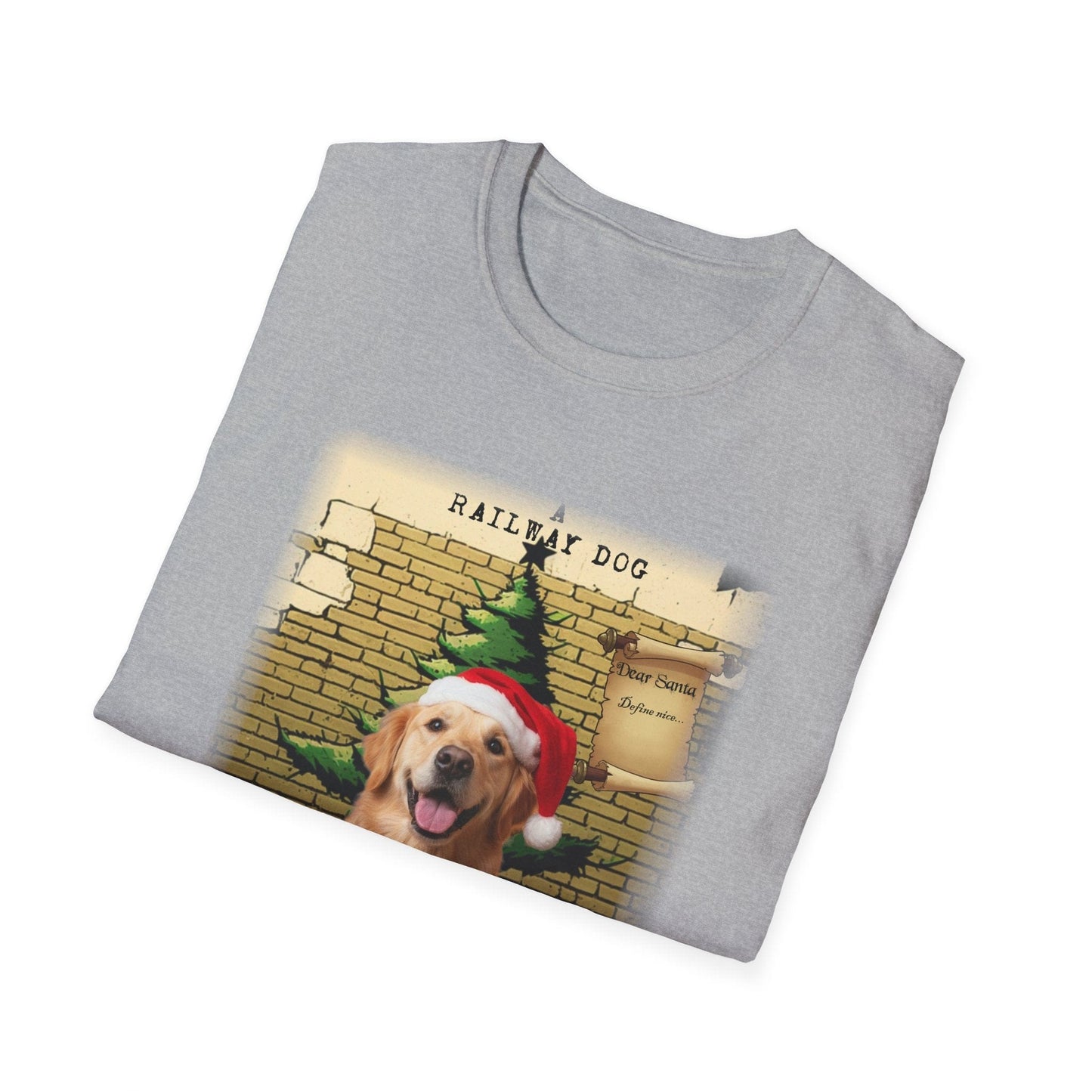 Railway Dog Christmas T-Shirt | Festive Golden Retriever Santa Hat Tee