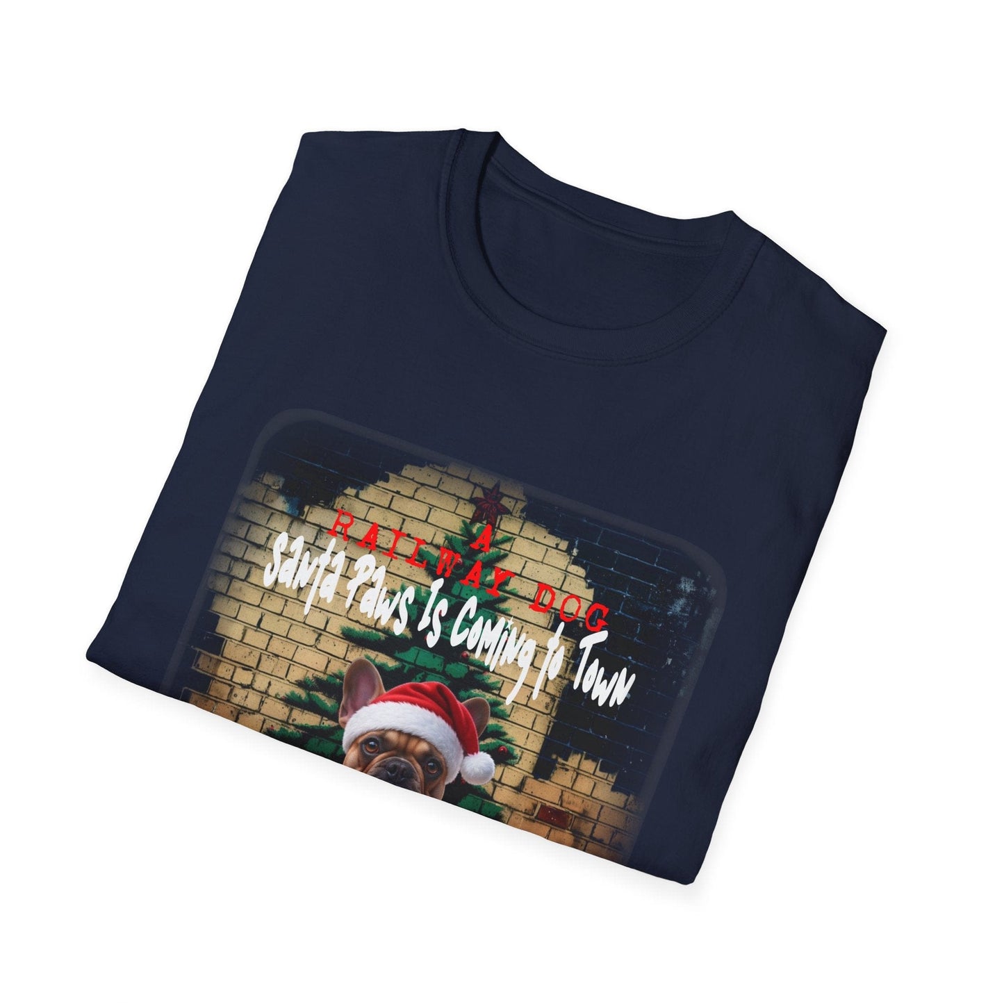 Festive French Bulldog Christmas T-Shirt | Santa Paws Is Coming To Town Tee | Funny Frenchie Holiday Gift