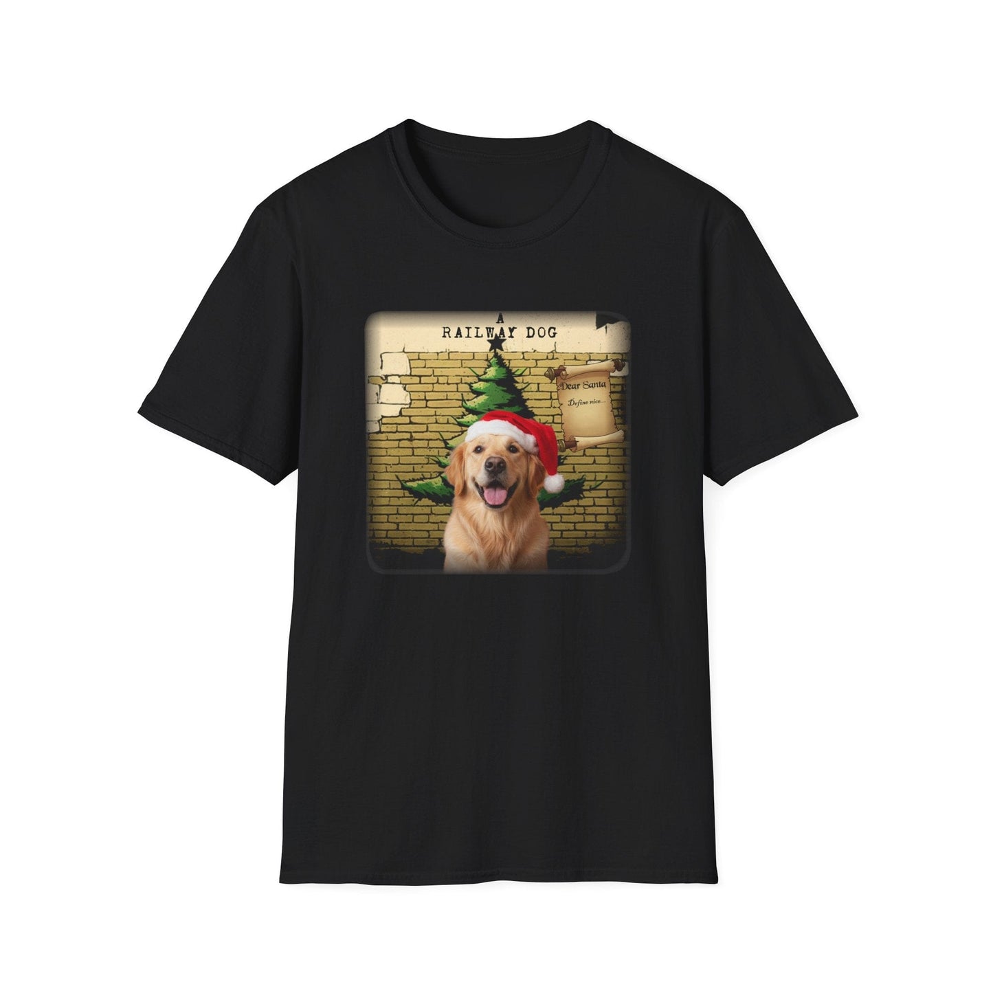 Railway Dog Christmas T-Shirt | Festive Golden Retriever Santa Hat Tee