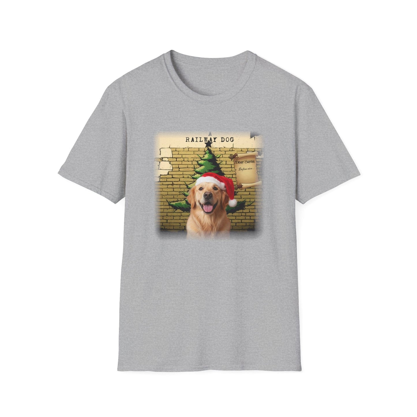 Railway Dog Christmas T-Shirt | Festive Golden Retriever Santa Hat Tee