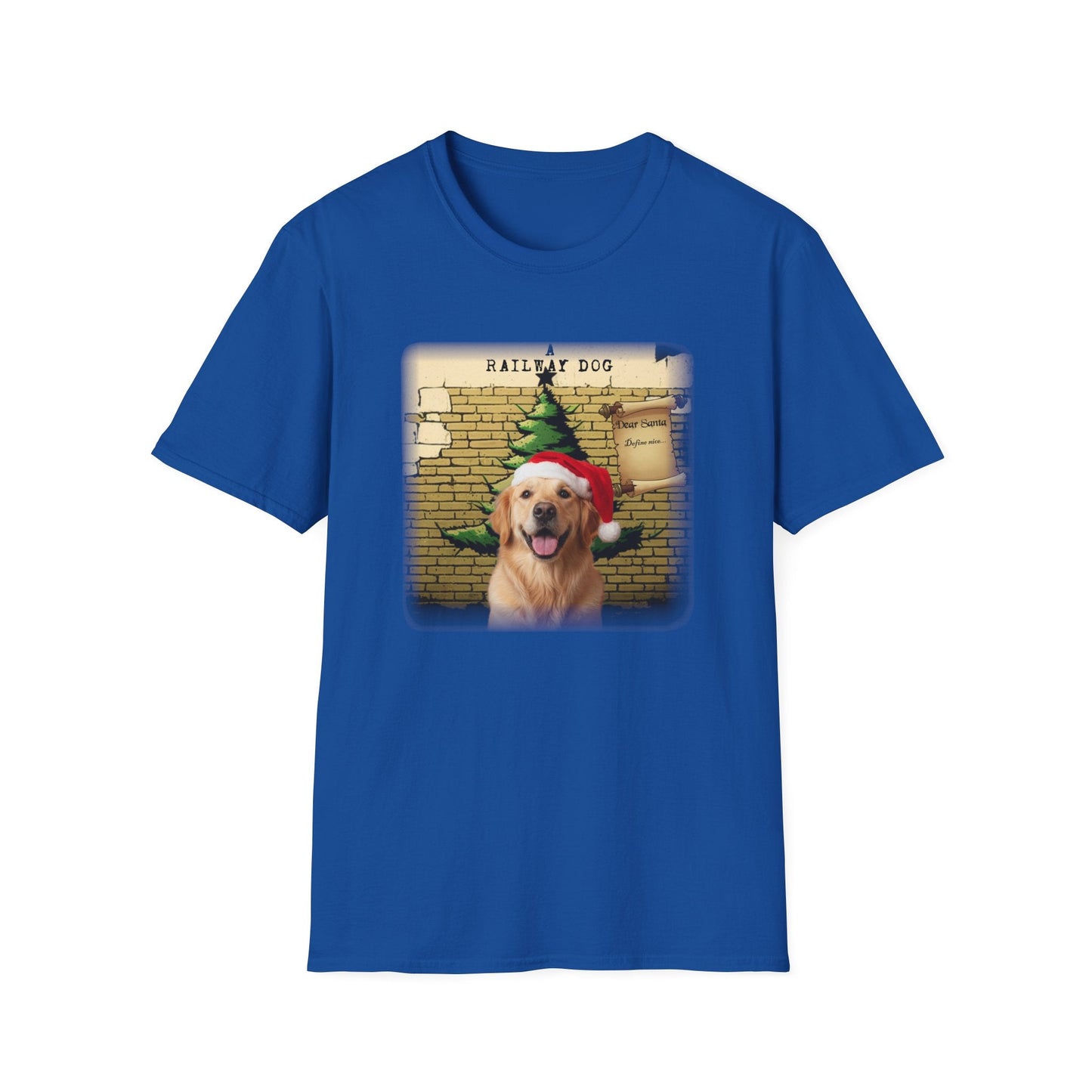 Railway Dog Christmas T-Shirt | Festive Golden Retriever Santa Hat Tee