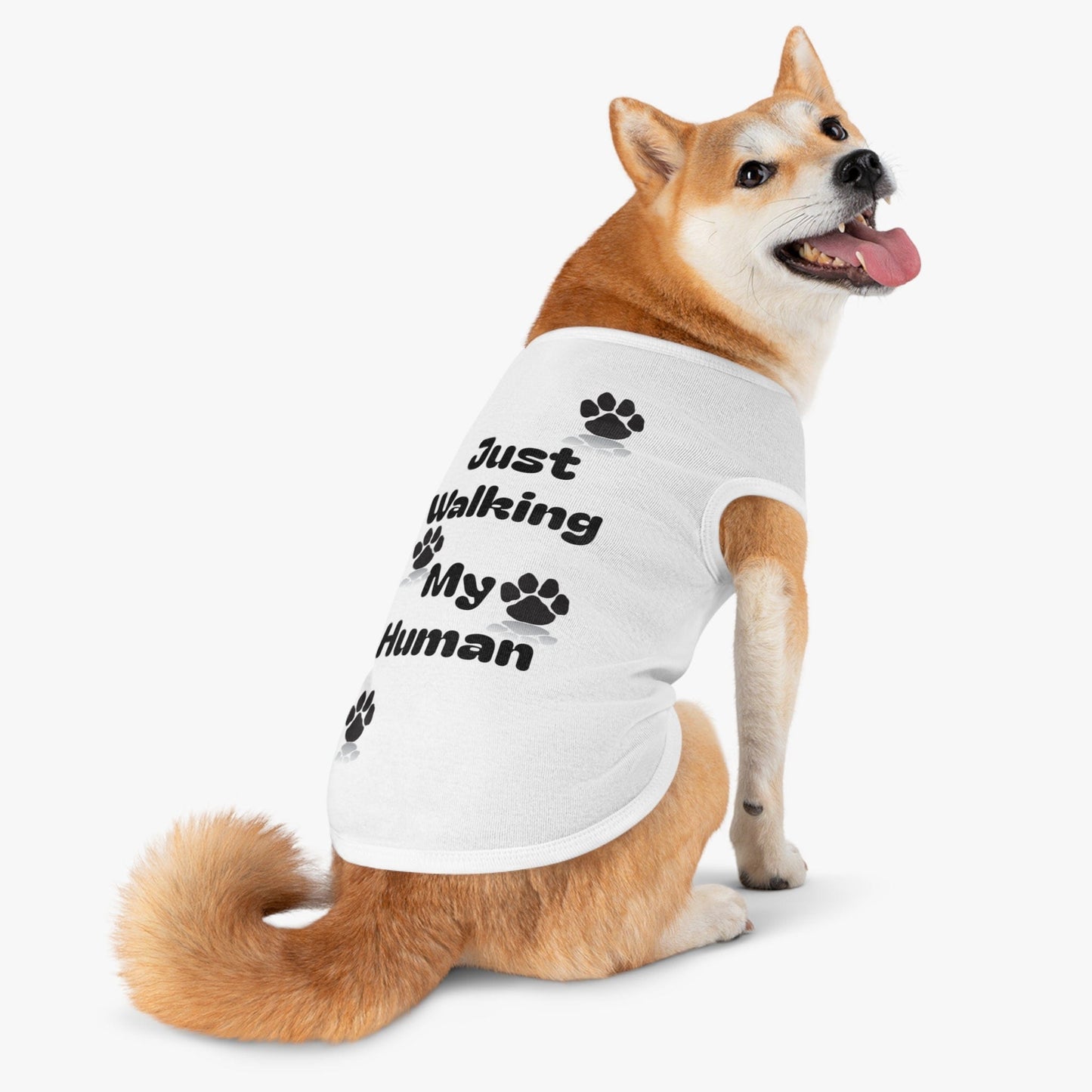 "Just Walking My Human" Dog Tank Top, Breathable Pet Tee for Fun & Comfort - That Should Be on a T-Shirt