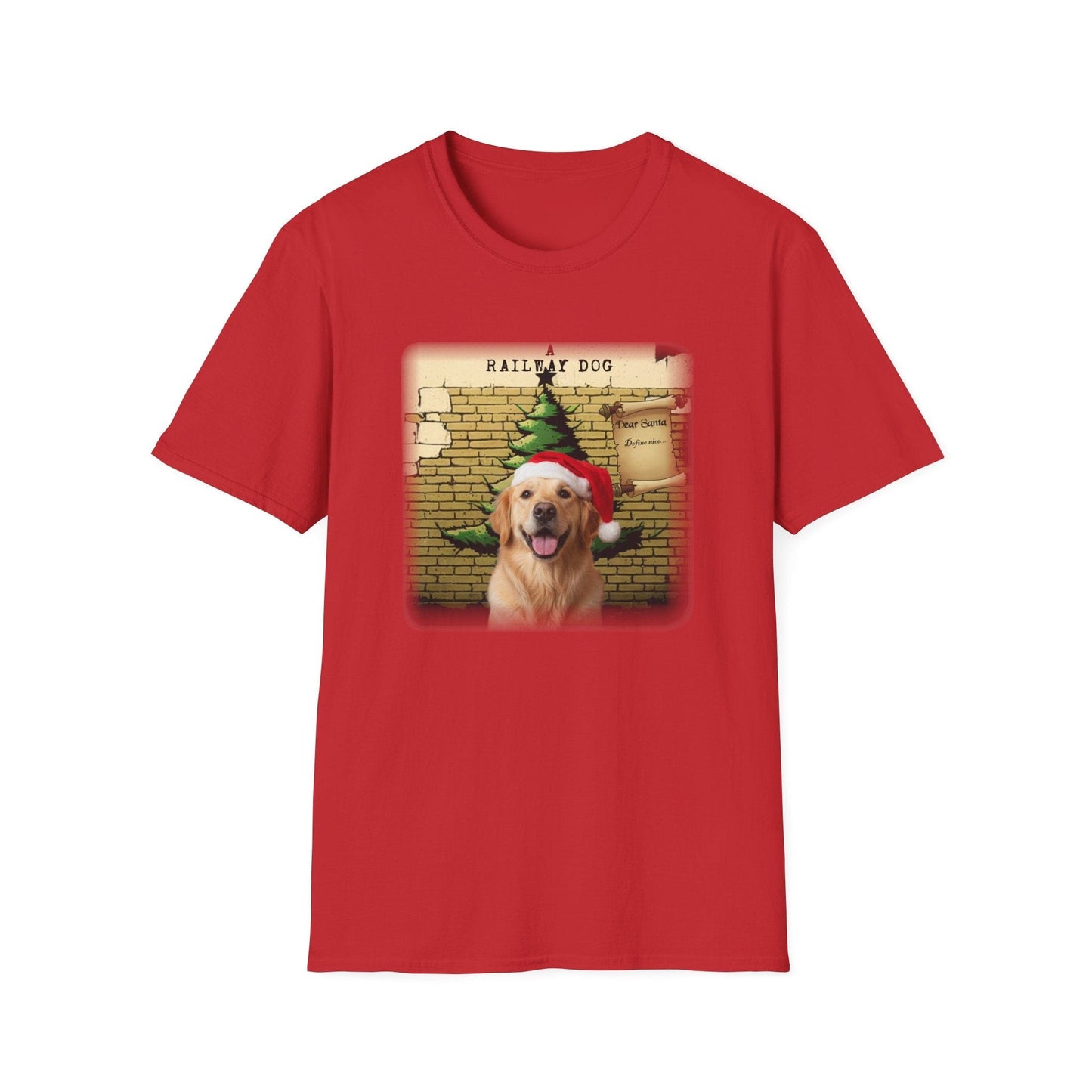 Railway Dog Christmas T-Shirt | Festive Golden Retriever Santa Hat Tee