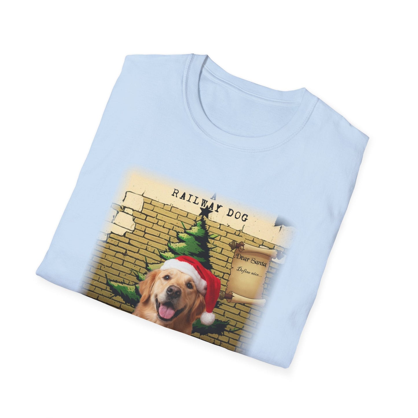 Railway Dog Christmas T-Shirt | Festive Golden Retriever Santa Hat Tee