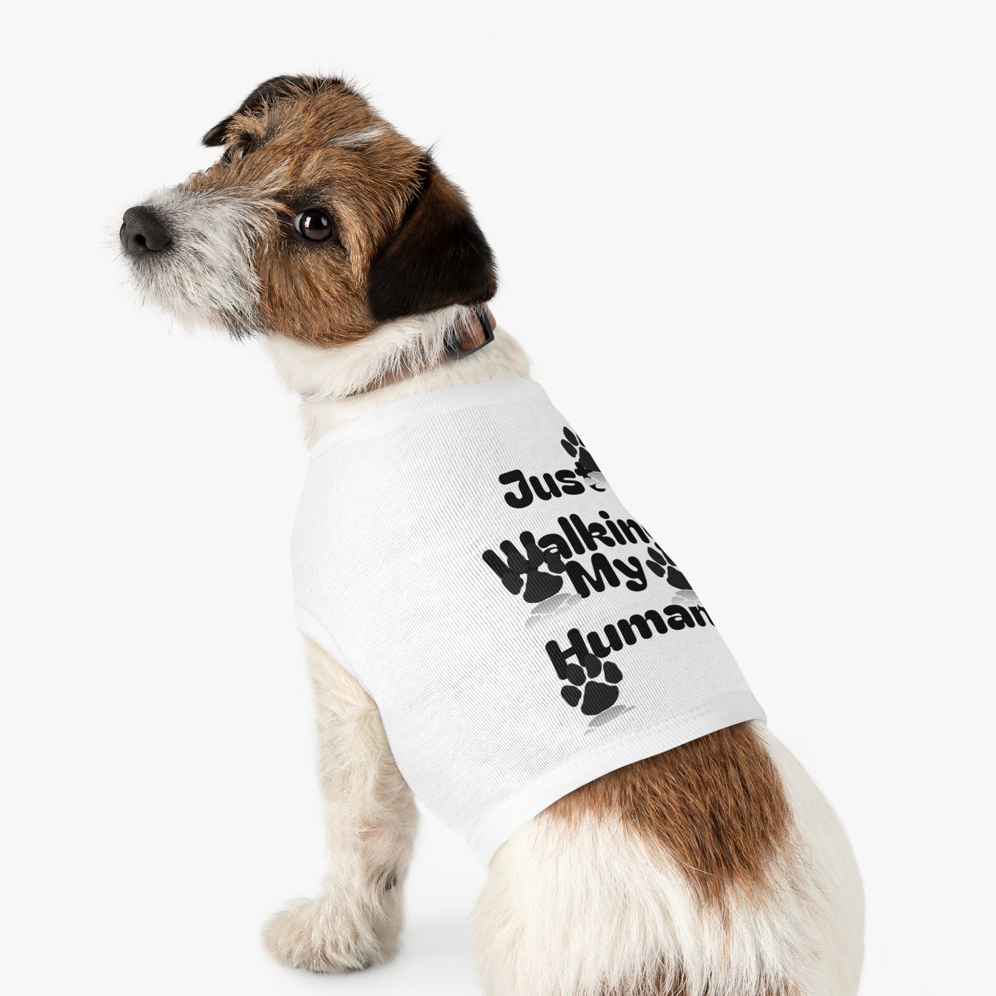 "Just Walking My Human" Dog Tank Top, Breathable Pet Tee for Fun & Comfort