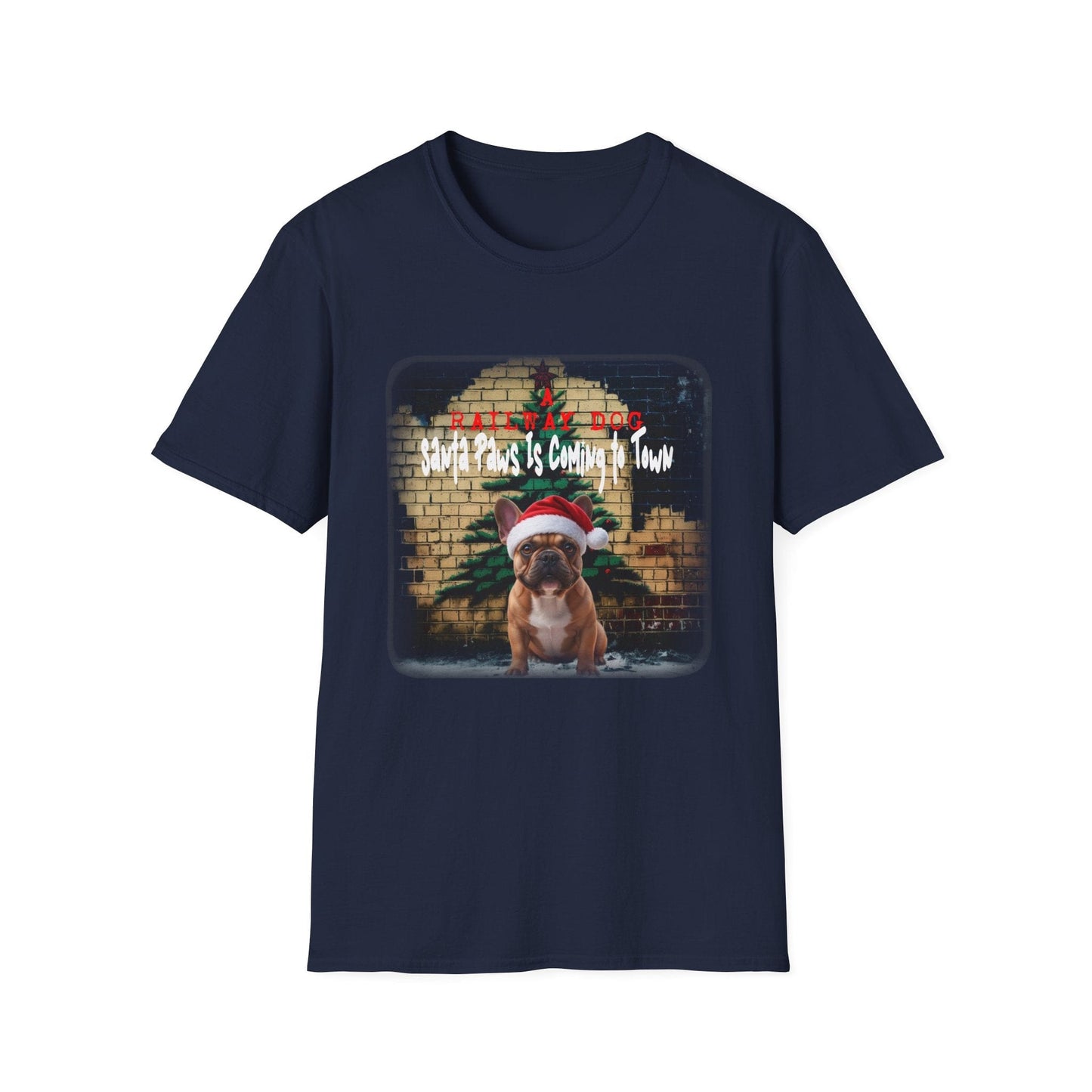Festive French Bulldog Christmas T-Shirt | Santa Paws Is Coming To Town Tee | Funny Frenchie Holiday Gift