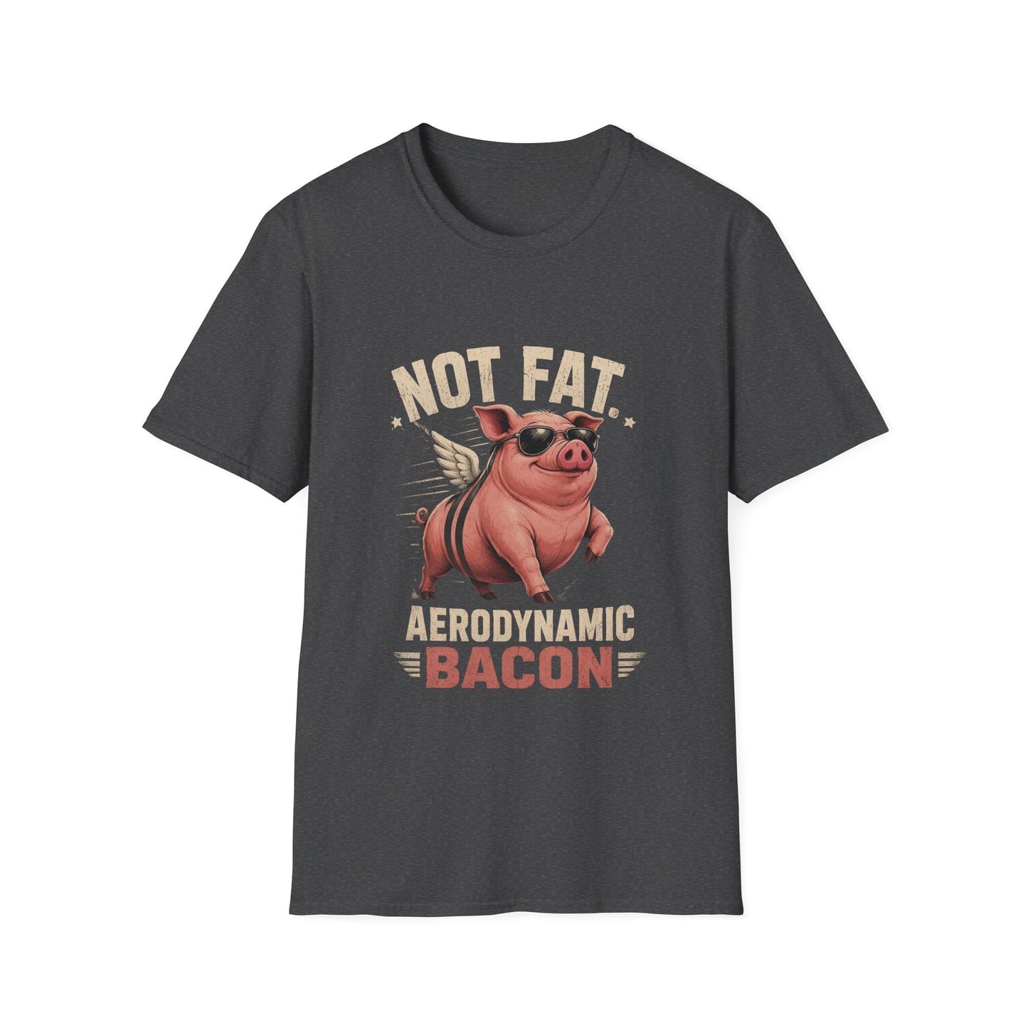 Not Fat, Aerodynamic Bacon T-Shirt — Funny Flying Pig Graphic Tee