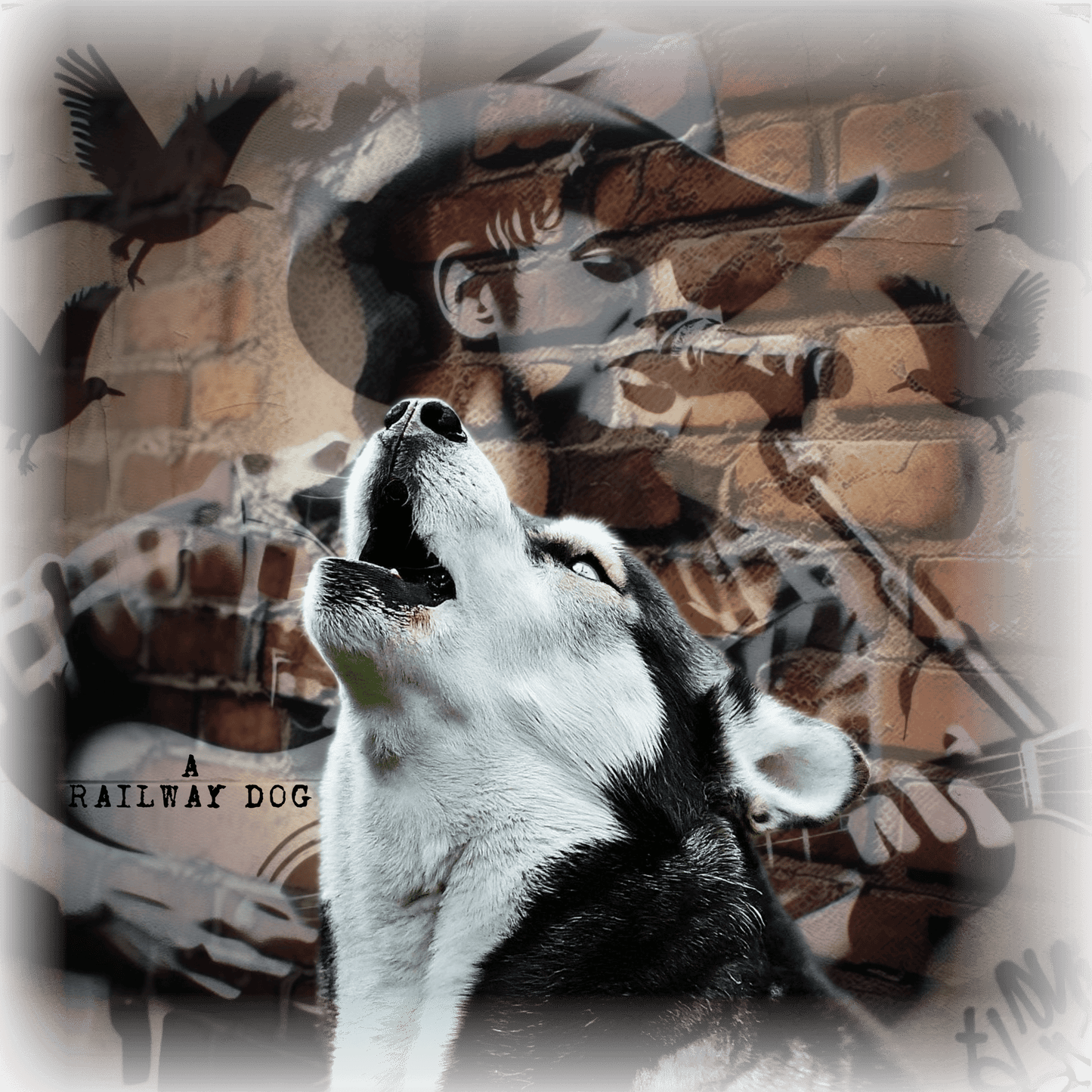 T-shirt with a graphic design featuring a Husky dog and a country music theme.