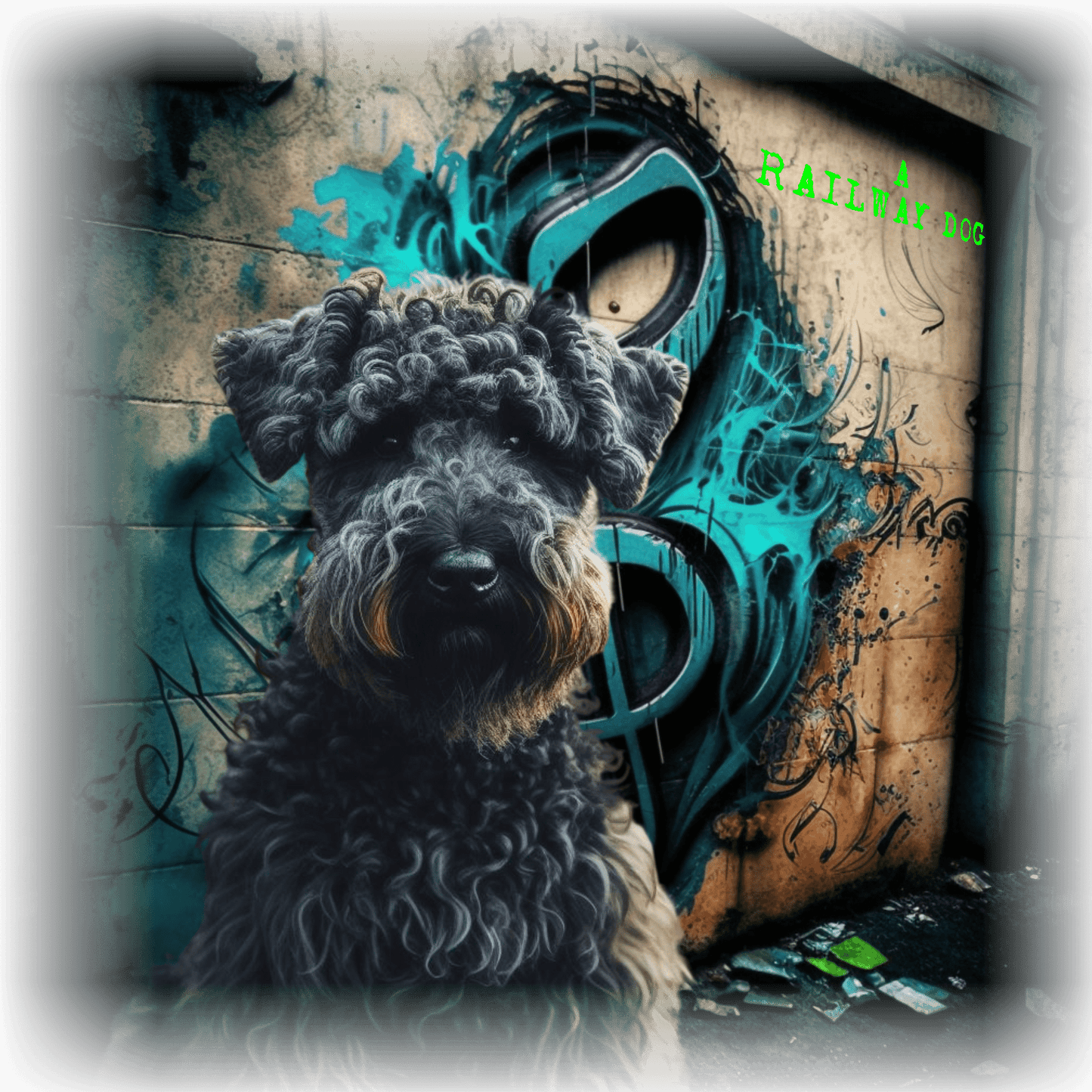 T-shirt with a graphic design featuring a Kerry Blue Terrier dog