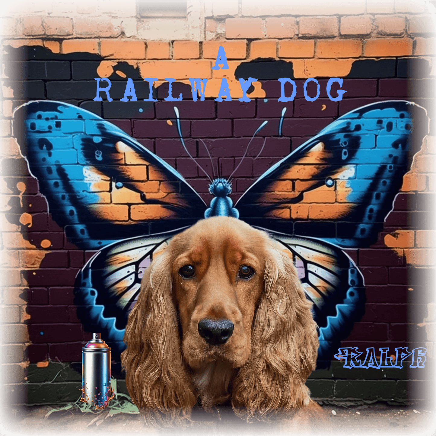 A t-shirt with a graphic design featuring a Cocker Spaniel dog and a butterfly