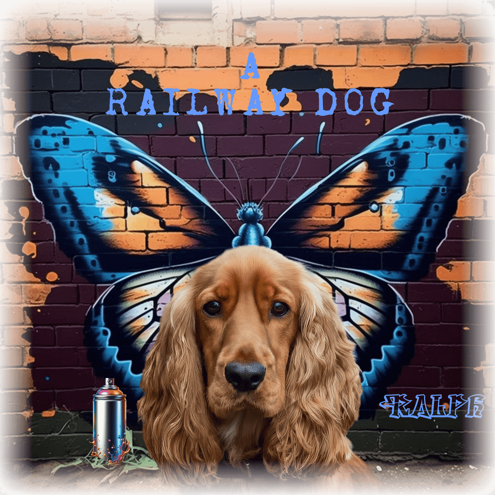 A t-shirt with a graphic design featuring a Cocker Spaniel dog and a butterfly