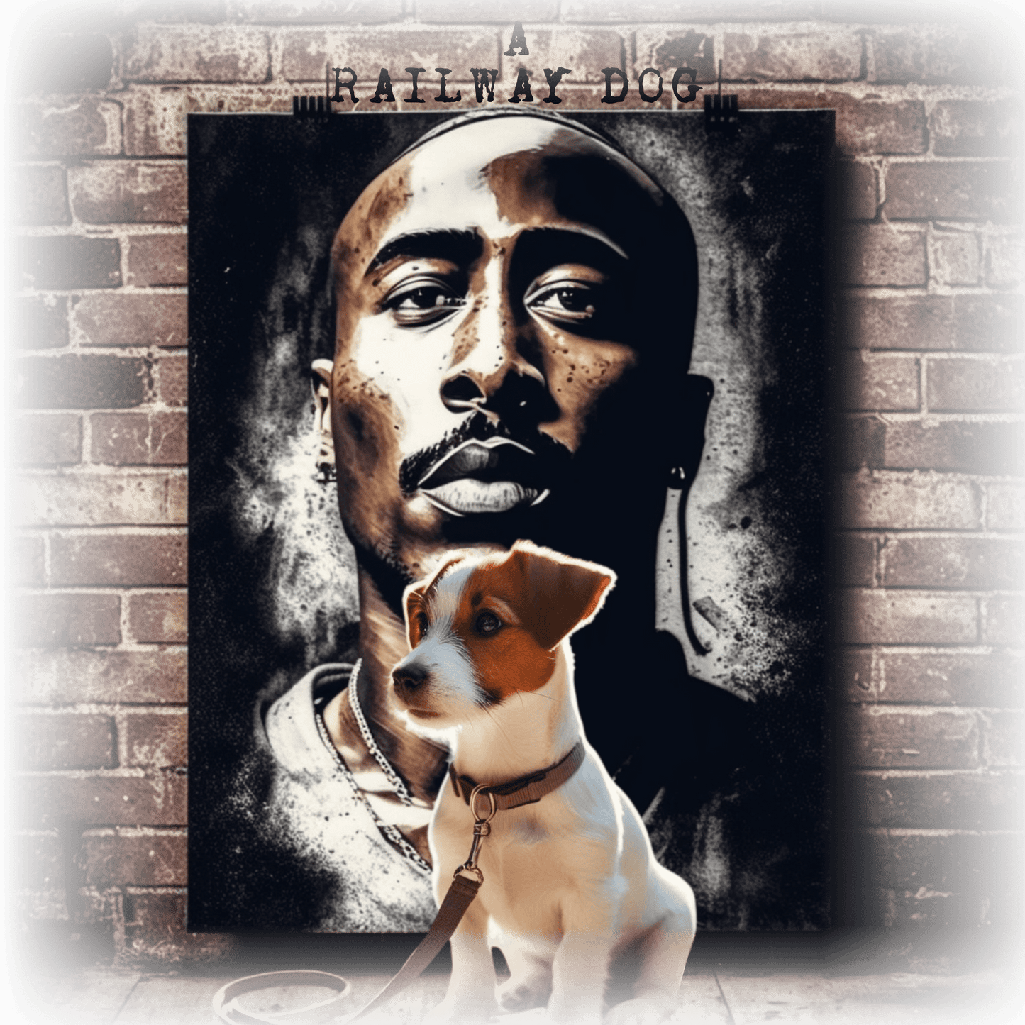Hip-hop legend Tupac Shakur and a Jack Russell Terrier share a design on a t-shirt.