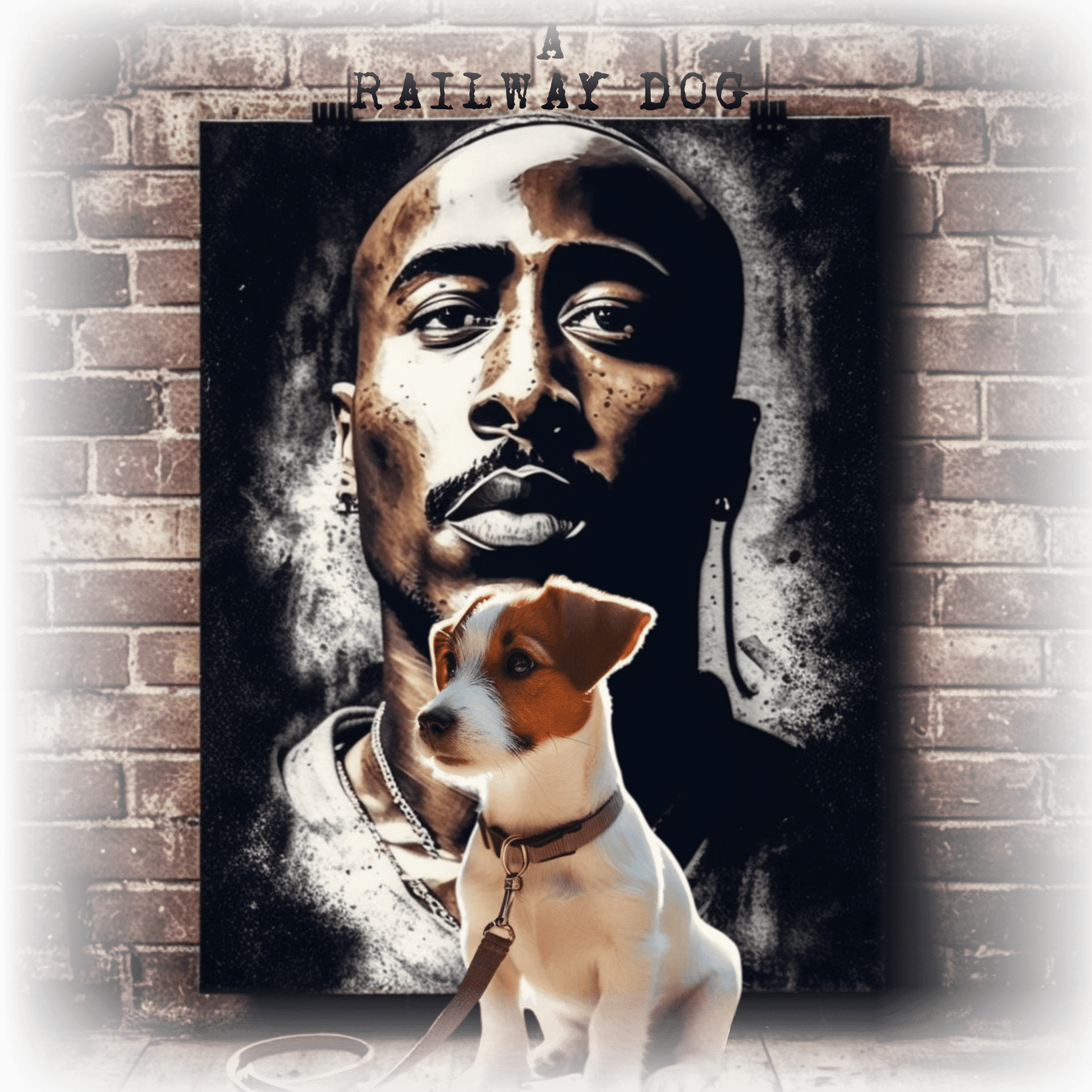 Hip-hop legend Tupac Shakur and a Jack Russell Terrier share a design on a t-shirt.