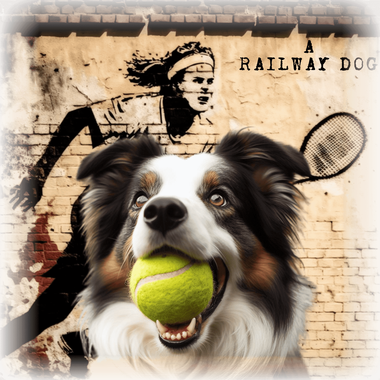 Image of a Border Collie dog with a distinctive black and white coat on a t-shirt