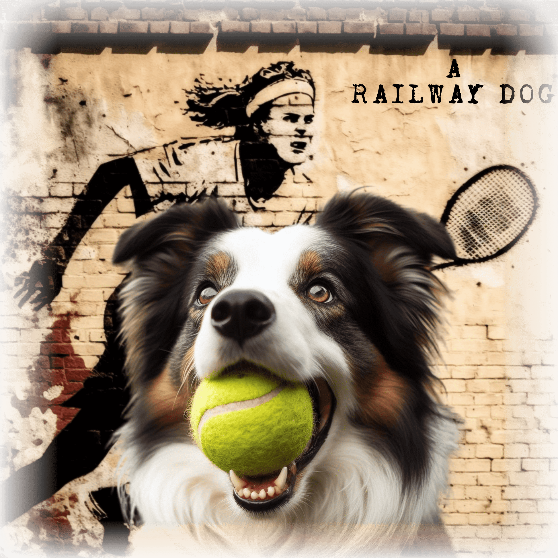 Image of a Border Collie dog with a distinctive black and white coat on a t-shirt