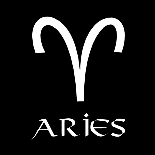 White Aries astrological symbol on a black background