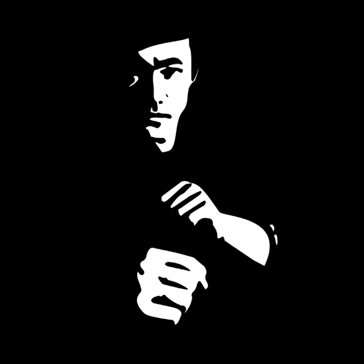 White silhouette of Bruce Lee