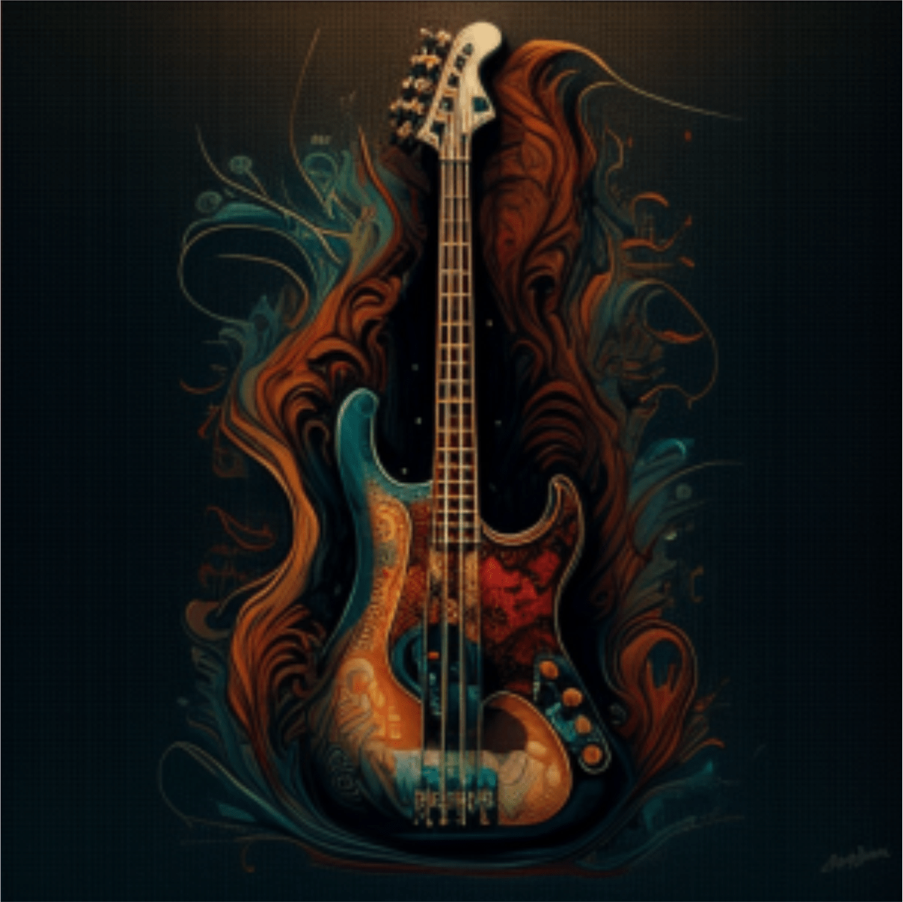 Graphic tee featuring a bass guitar design