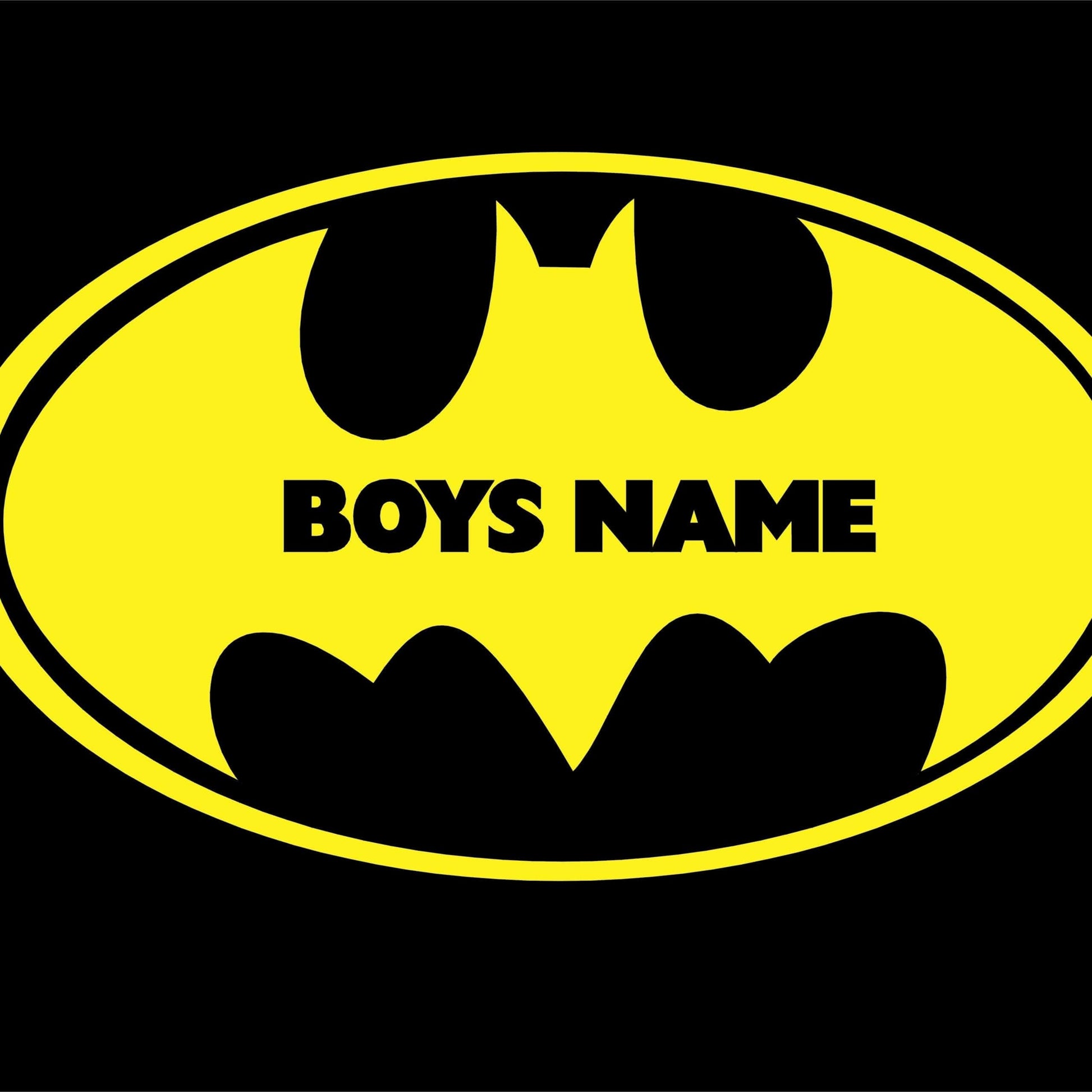 Batman logo with 'BOYS NAME' text on a black background