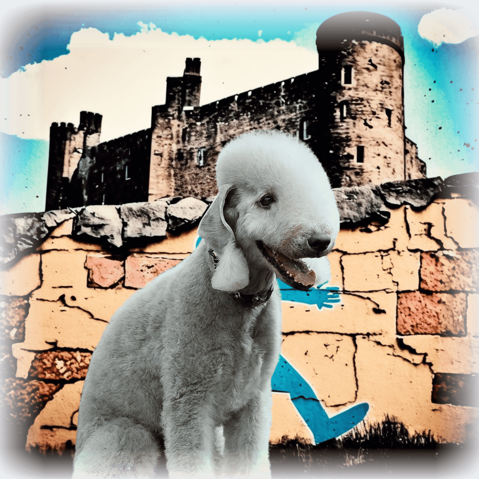 T-shirt featuring a graphic image of a Bedlington Terrier dog.