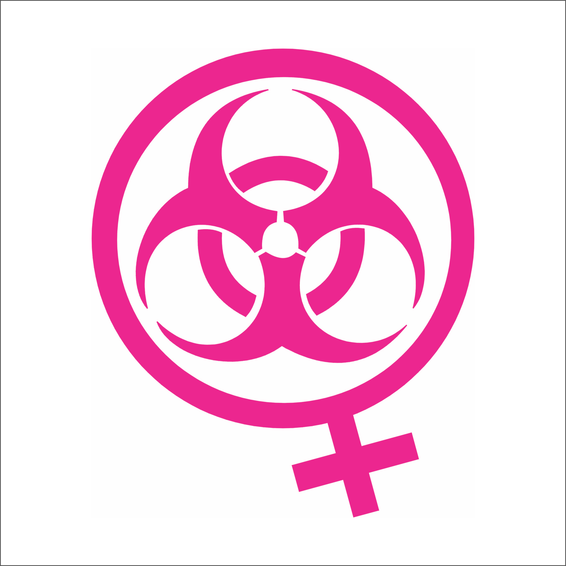 Pink biohazard symbol with female gender symbol on a white background