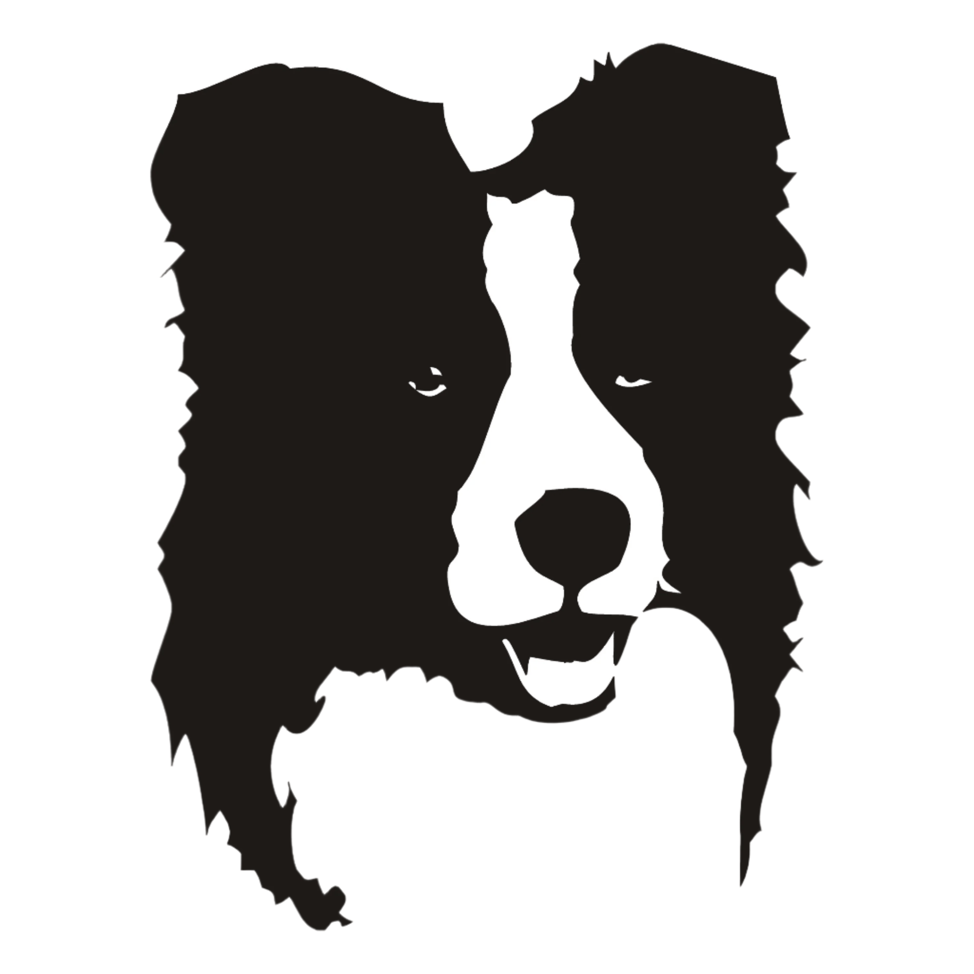 Black silhouette of a Border Collie dog's head on a white background