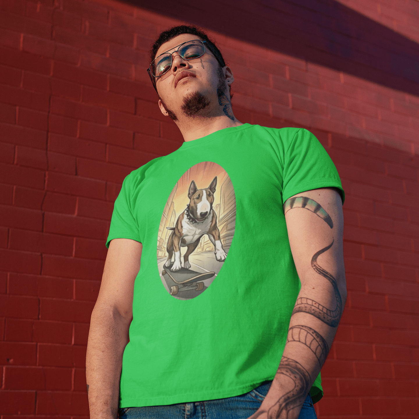 Bull Terrier Skateboarding Green I That Should Be On a T-shirt