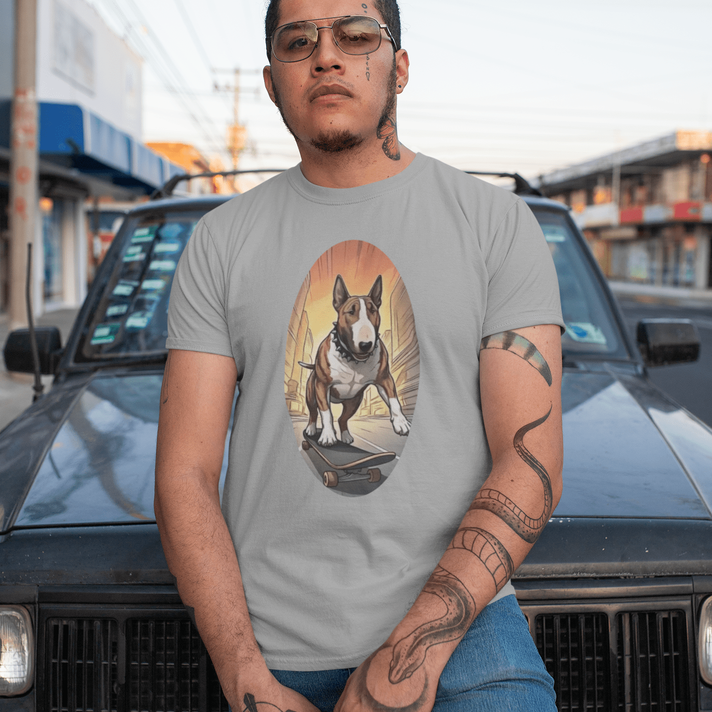 Bull Terrier Skateboarding Grey I That Should Be On a T-shirt