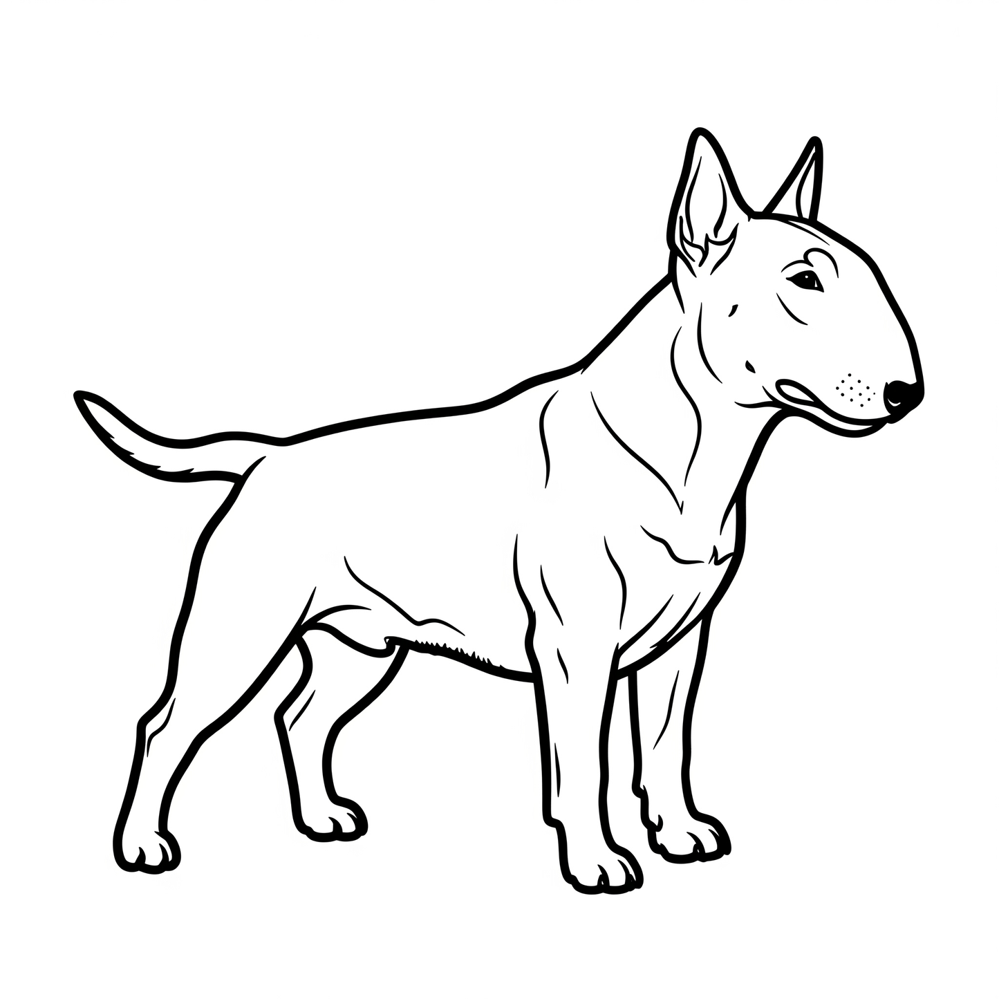 A white vinyl decal of a Bull Terrier is displayed on the rear tinted window of a red SUV.