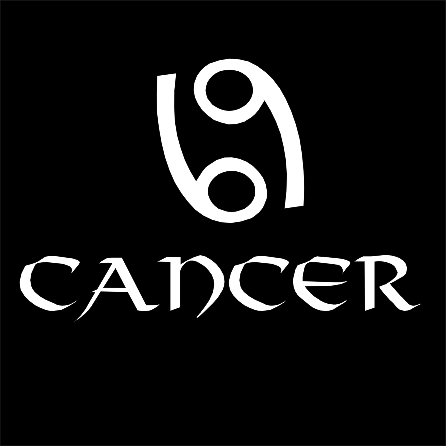 White Cancer zodiac symbol on a black background