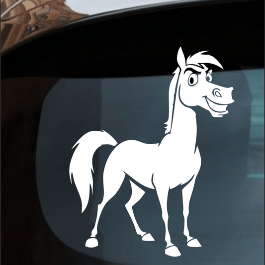 White horse decal on a car window