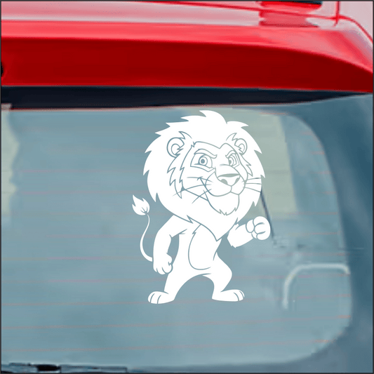 White lion decal on a car window