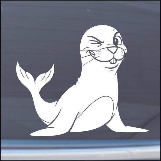 White seal illustration on a dark blue background