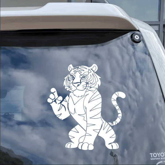 White tiger decal on a Toyota vehicle window