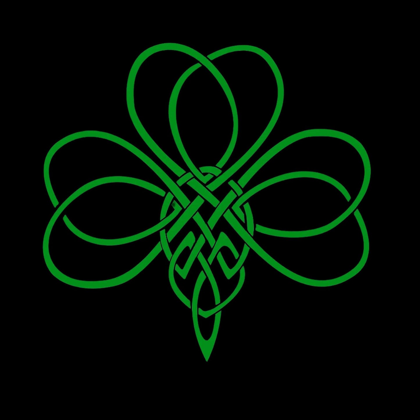 Green Celtic knot shamrock design on a black background