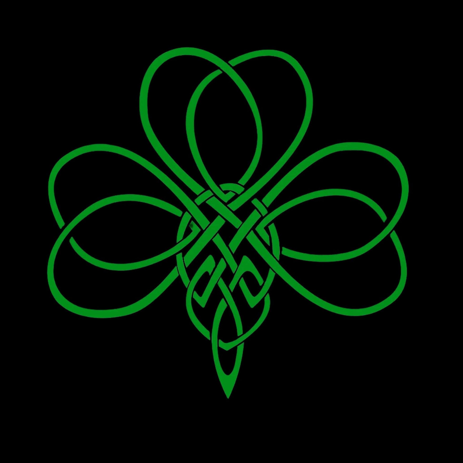 Green Celtic knot shamrock design on a black background