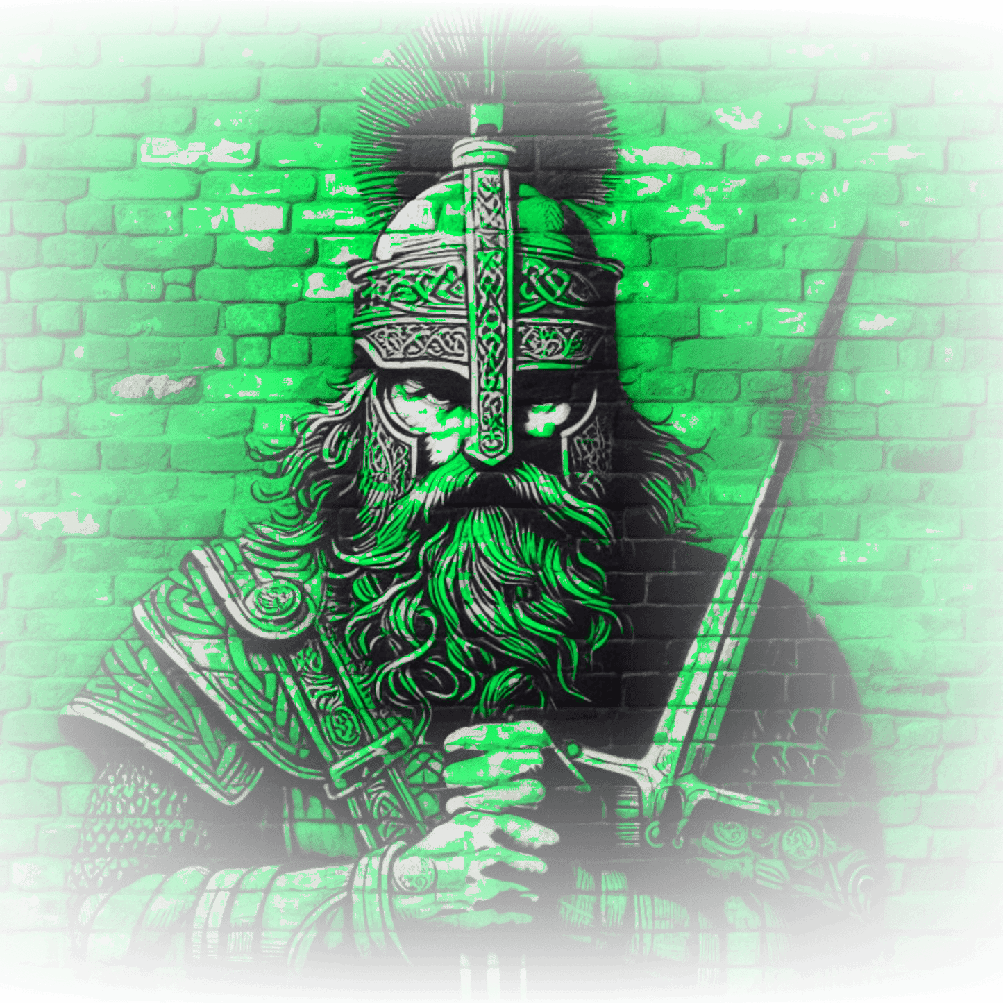 Graphic T-shirt depicting a Celtic warrior in traditional attire, wielding weapons and standing proudly against a dramatic backdrop.