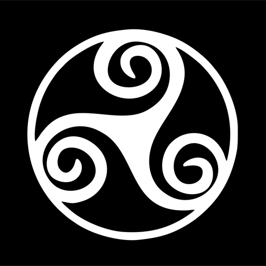 White spiral design on a black background