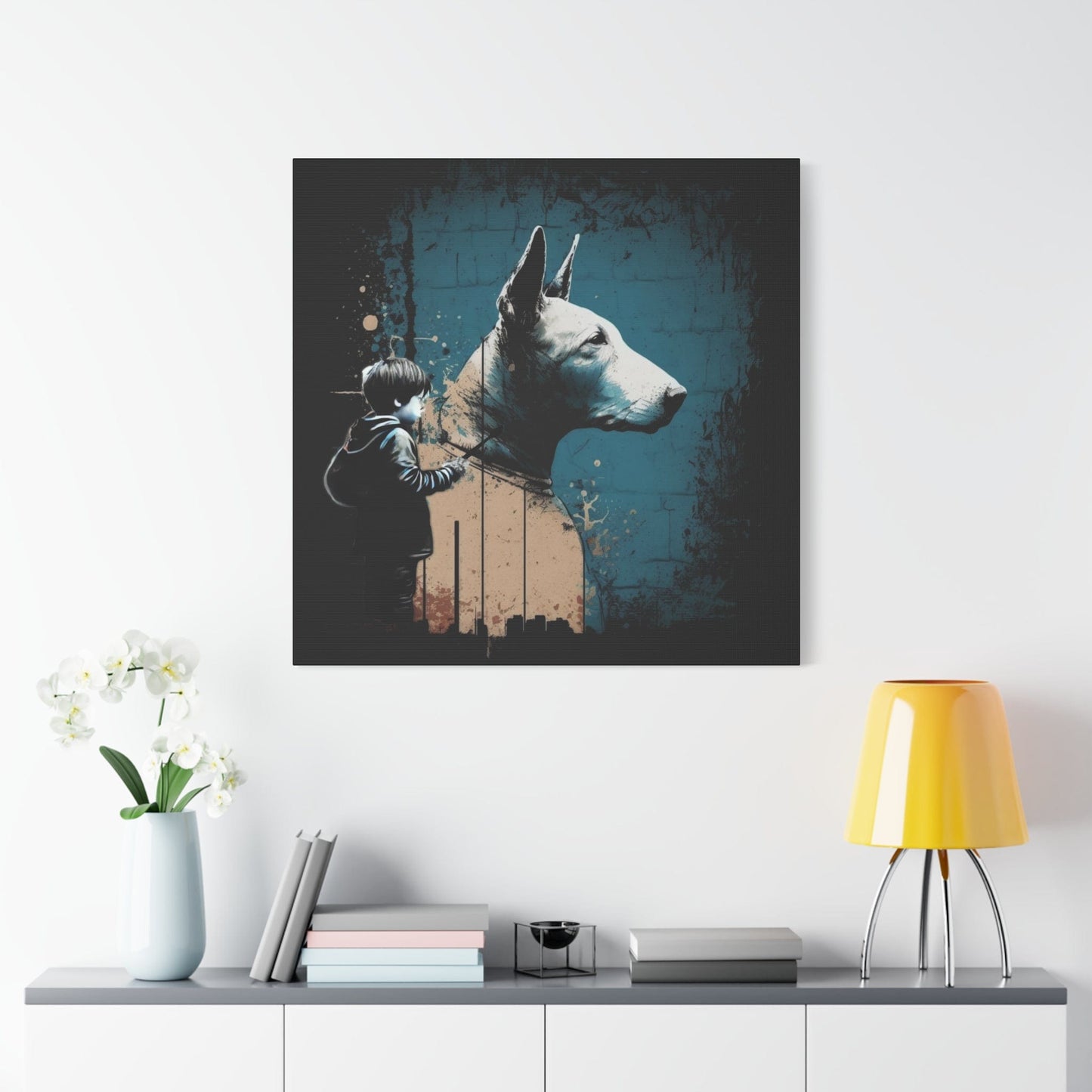 Urban Art: Boy Creating a Graffiti Bull Terrier Portrait - That Should Be on a T-Shirt