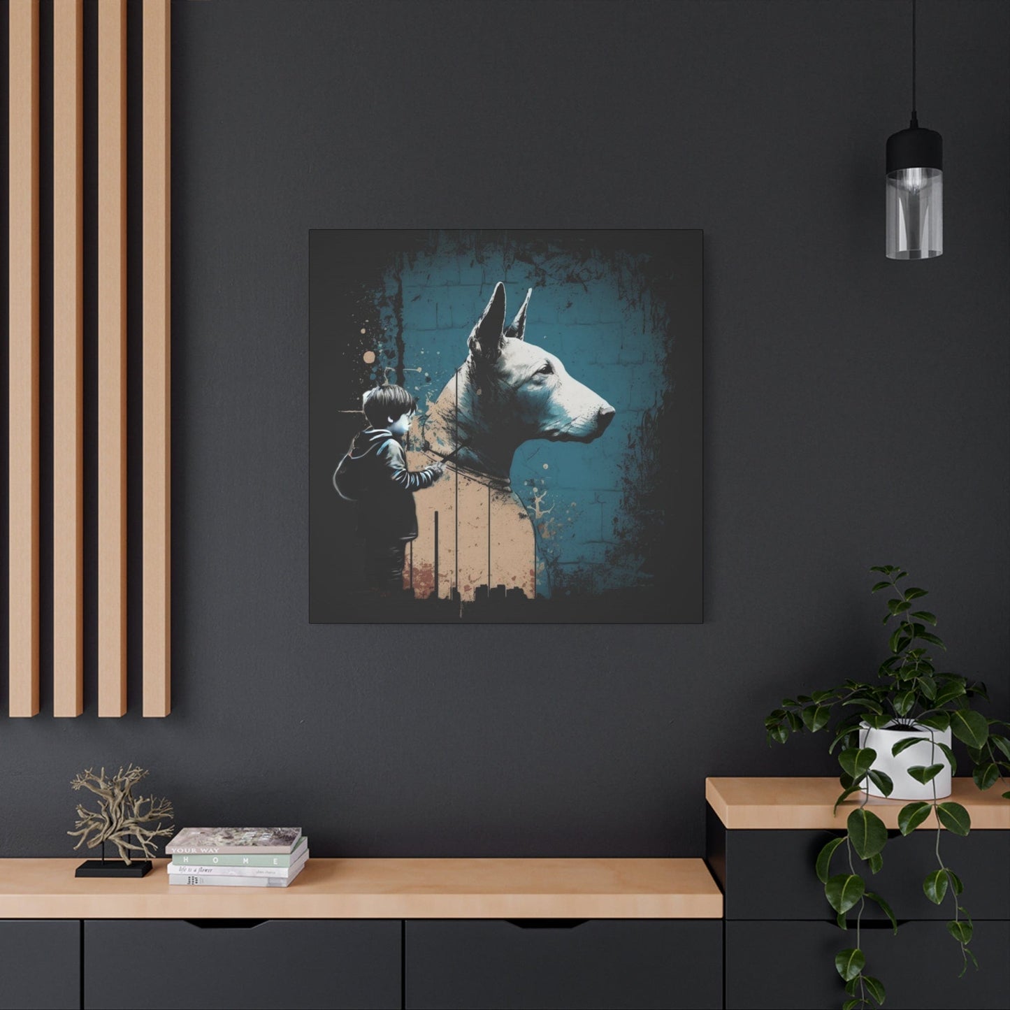 Urban Art: Boy Creating a Graffiti Bull Terrier Portrait - That Should Be on a T-Shirt