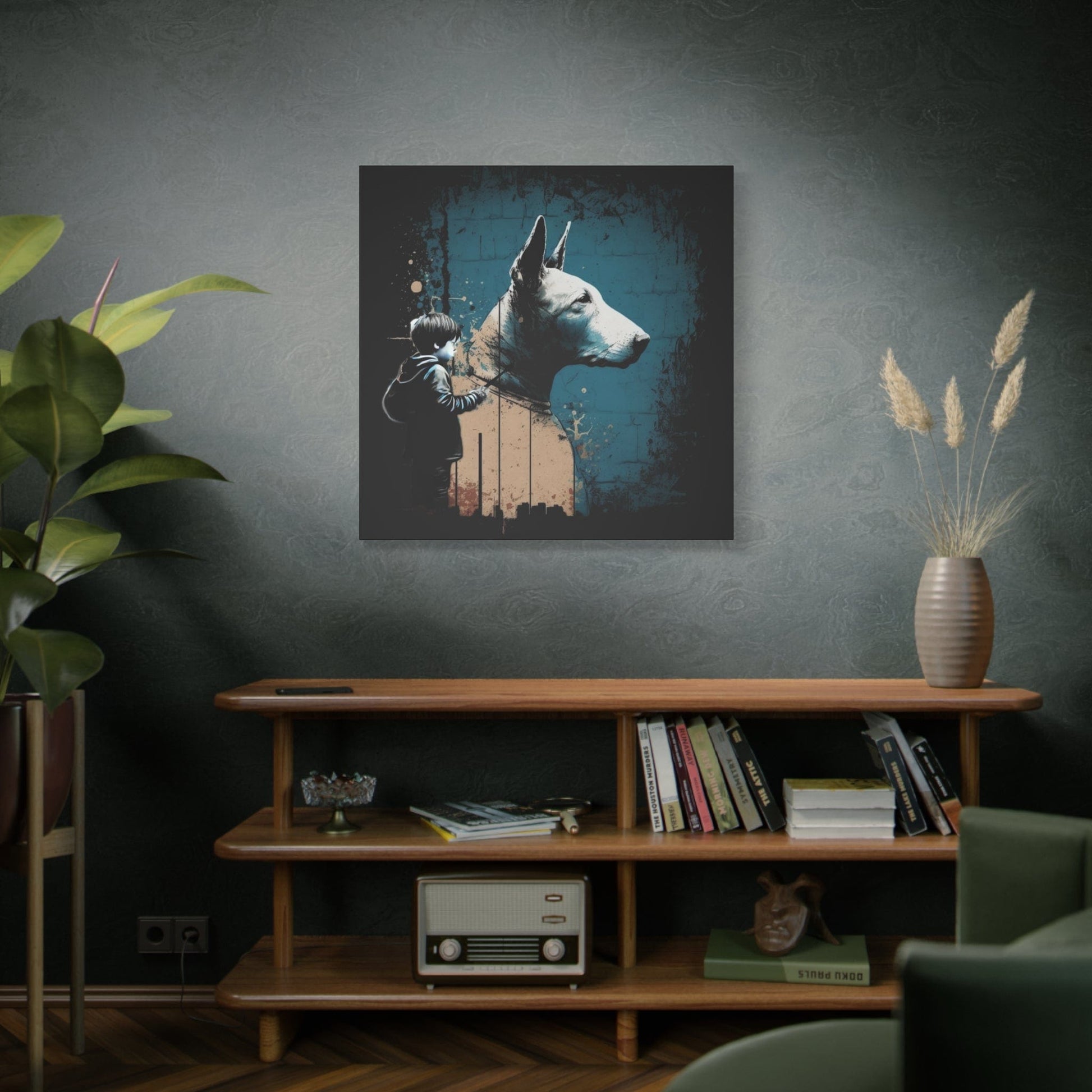 Urban Art: Boy Creating a Graffiti Bull Terrier Portrait - That Should Be on a T-Shirt