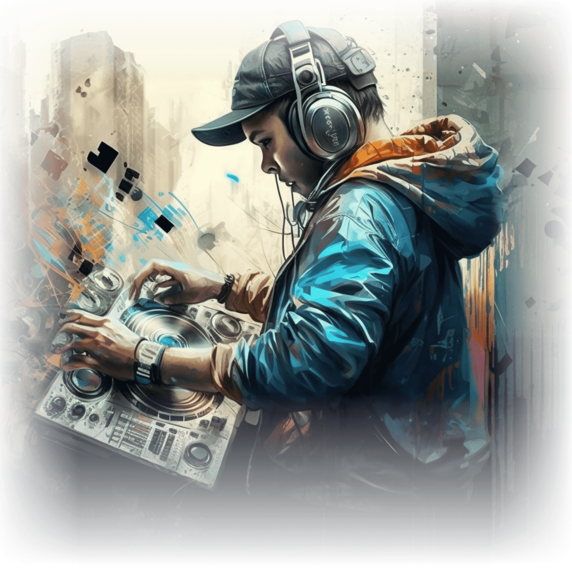 T-shirt featuring a graphic image of a DJ.