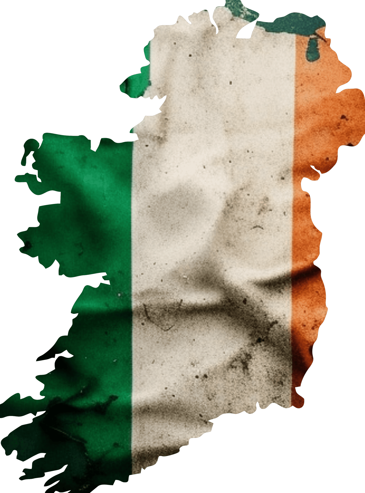 Green, white, and orange Irish flag graphic on a t-shirt.