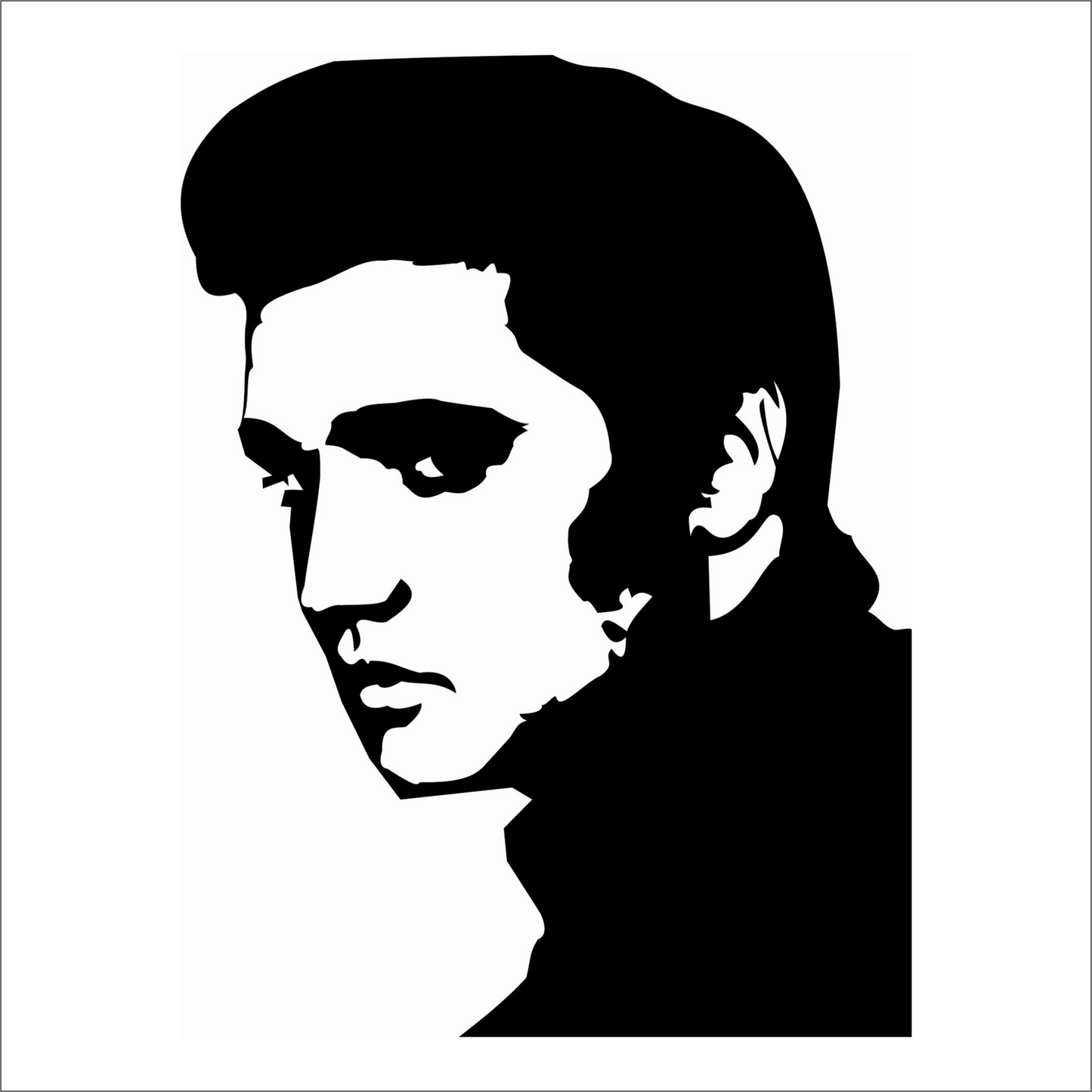 Black silhouette of Elvis  on a white background
