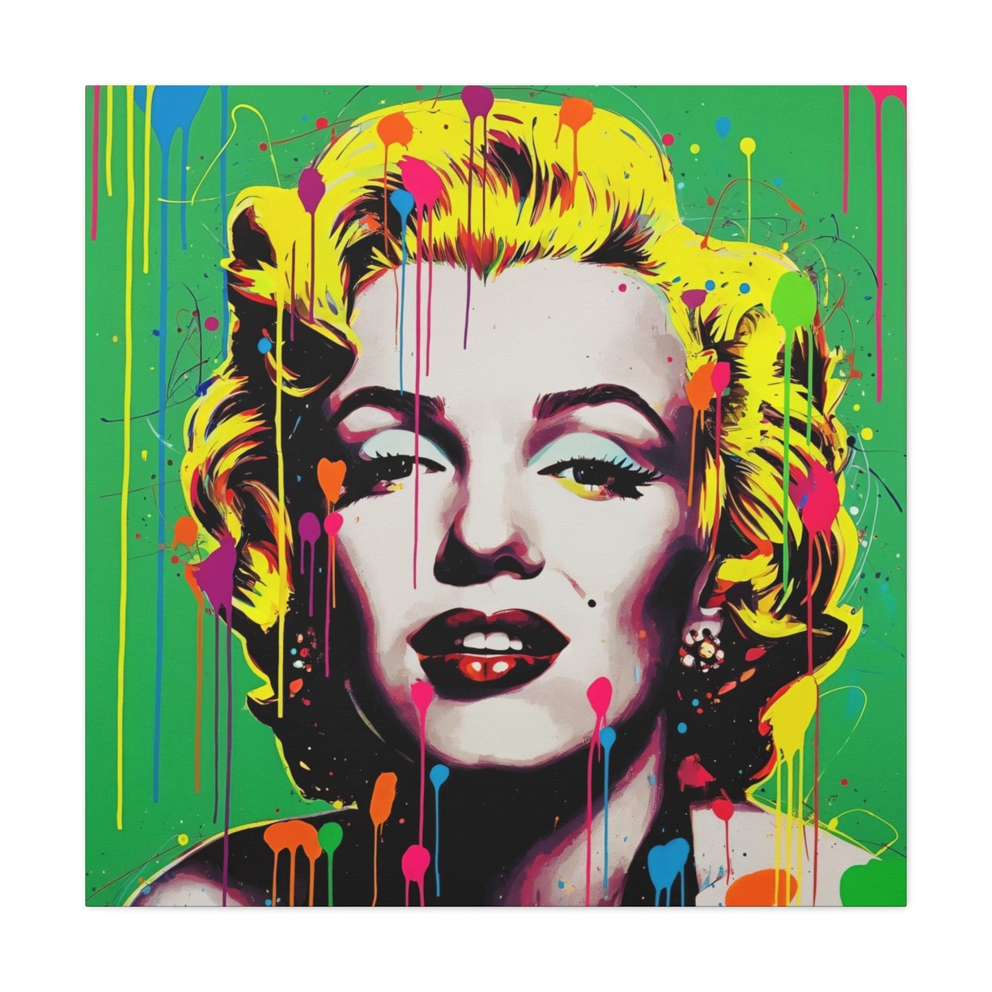 Colorful abstract painting of Marilyn Monroe
with a green background