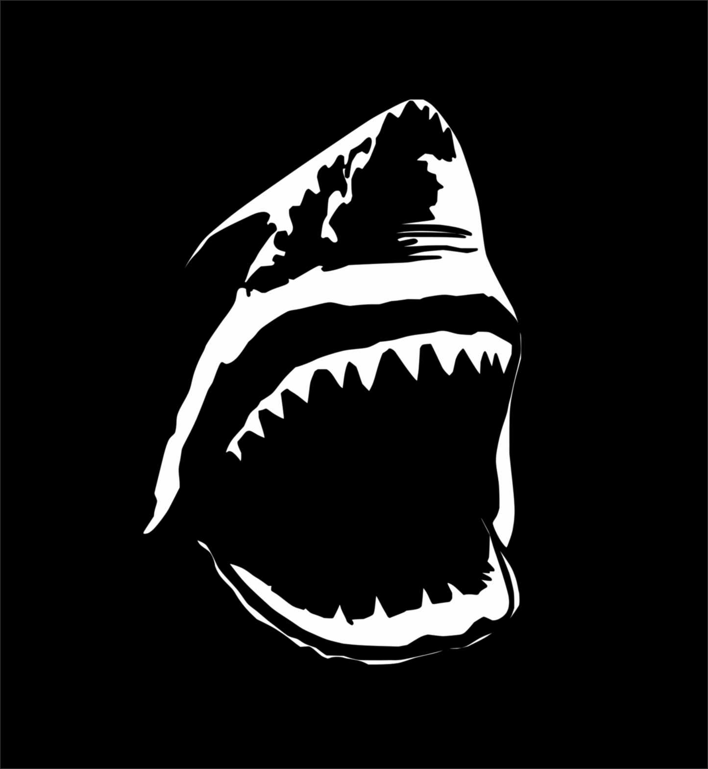 White shark mouth design on a black background