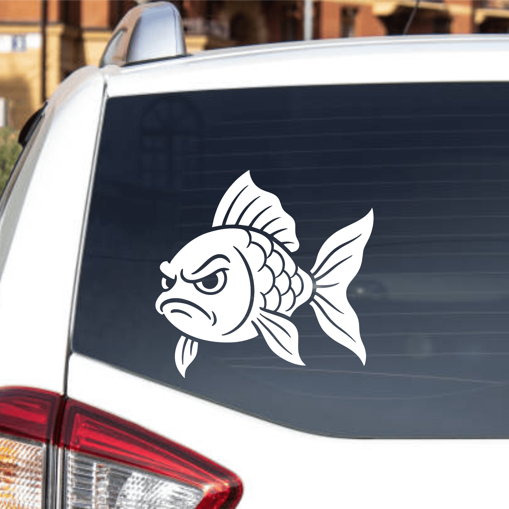 Car with a fish decal on the back window