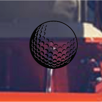 Black silhouette of a golf ball on a blurred sports field background