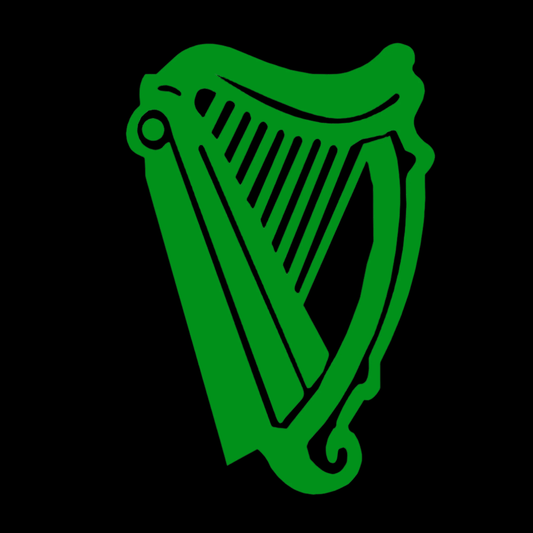 Green harp symbol on a black background