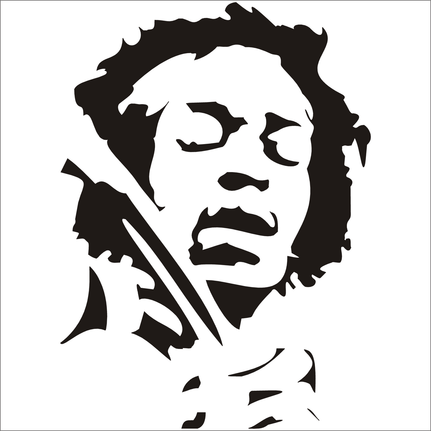 Black and white silhouette of Jimi Hendrix  white background